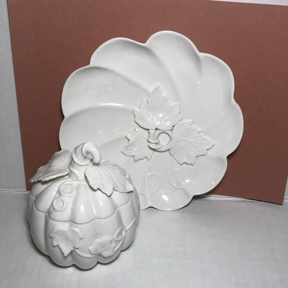GRACE TEAWARE Pumpkin & Leaf Dish Set WHITE - Picture 4 of 8